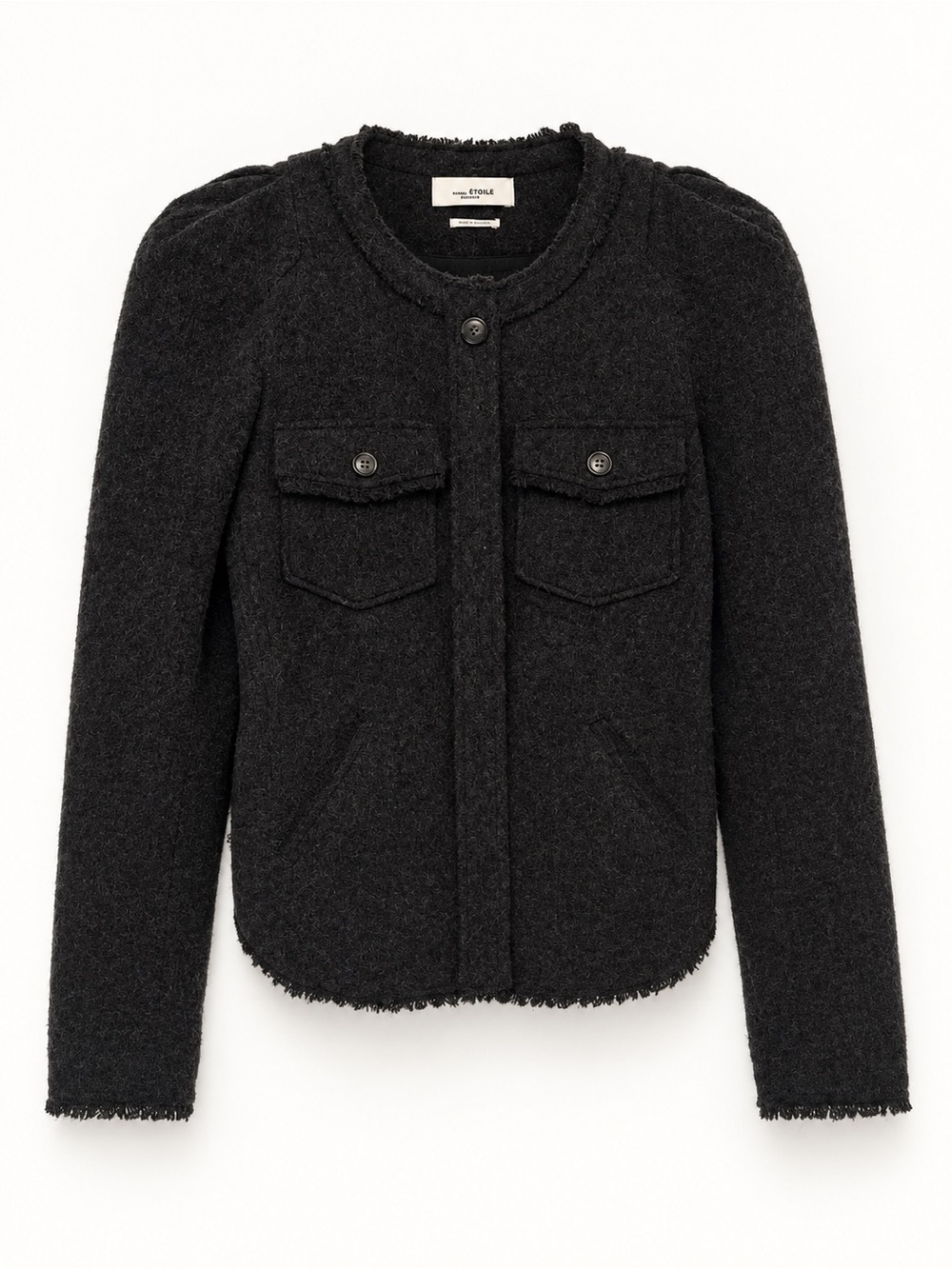 Isabel Marant Black Charcoal Tweed Round-Neck Blazer